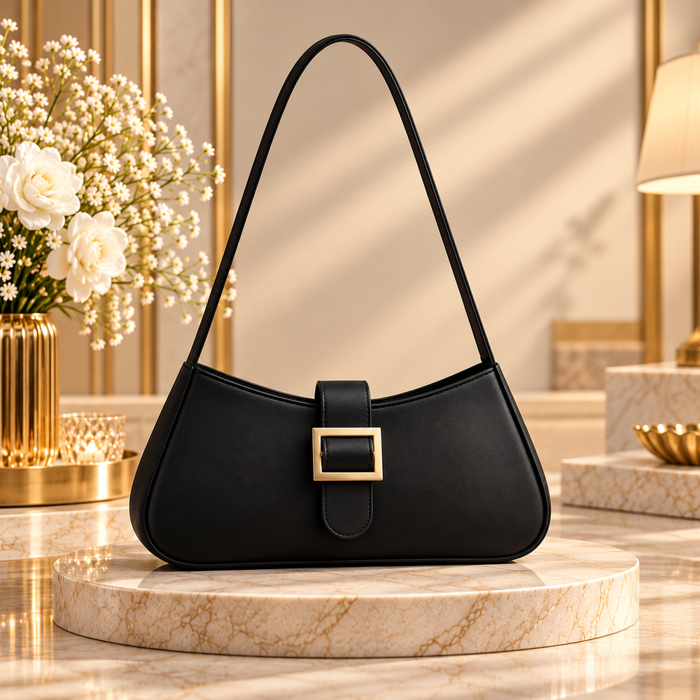 Buckle Shoulder Bag – Black | Premium Ladies Handbag