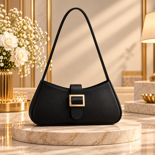 Buckle Shoulder Bag – Black | Premium Ladies Handbag