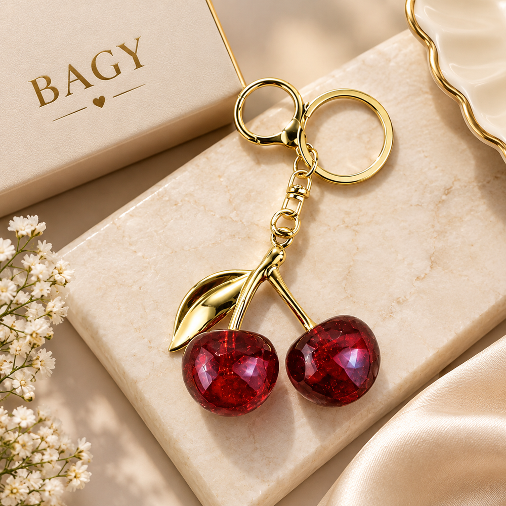 Red Cherry Gold Keychain