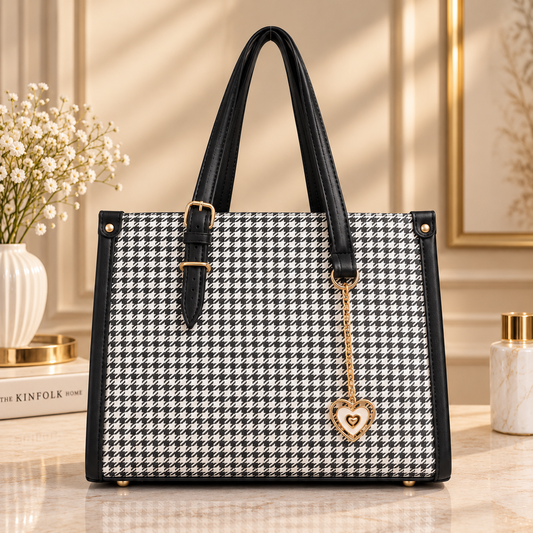 Black & White Houndstooth Tote Bag