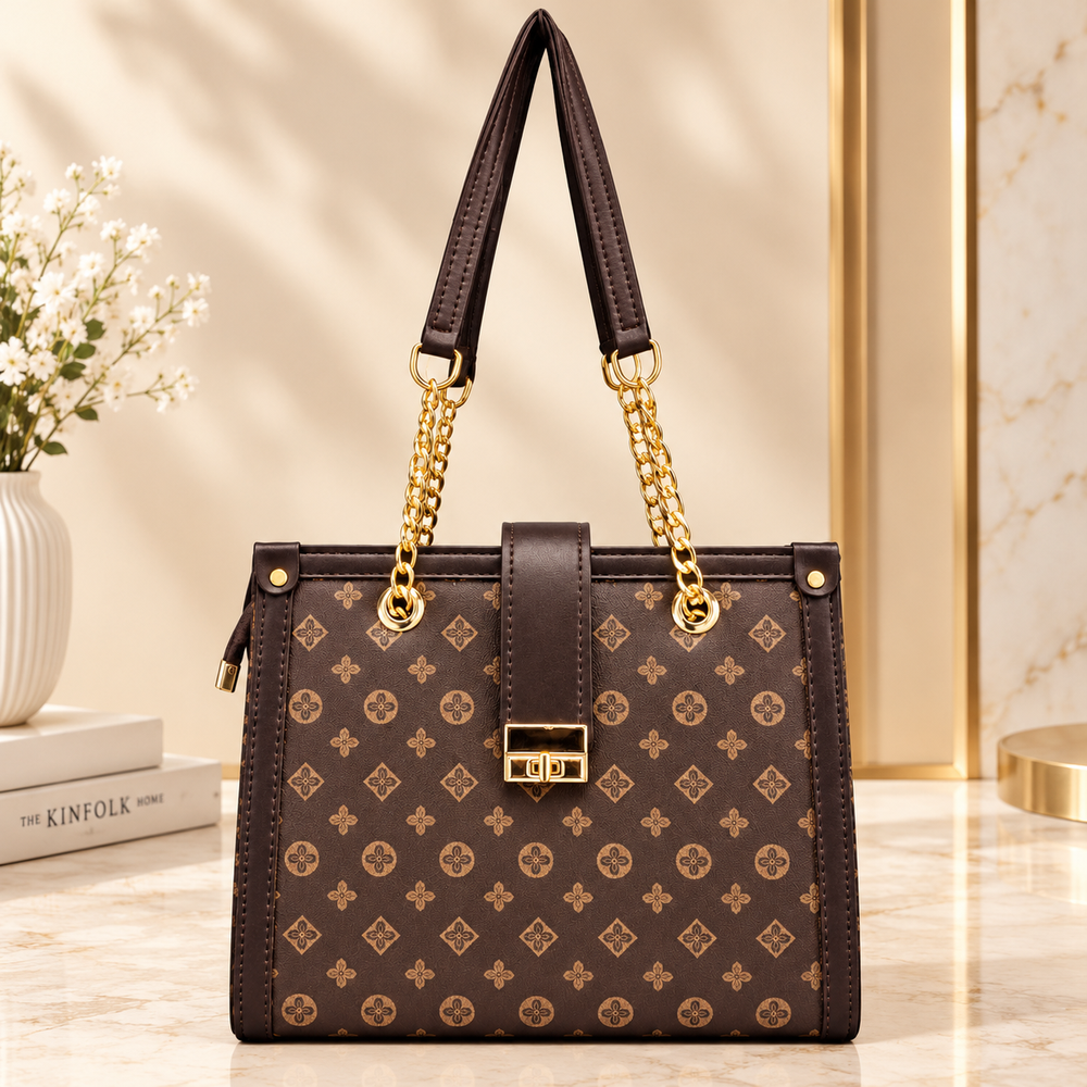 Luxury BagY Brown Monogram Chain Handle Tote Bag