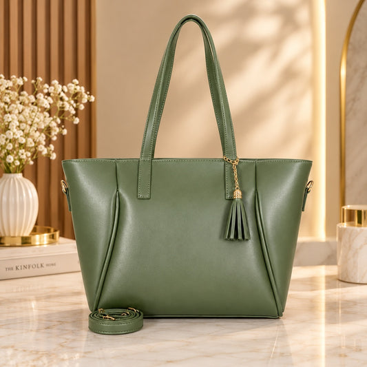 Olive Green Luxury Tote Bag with Tassel Charm