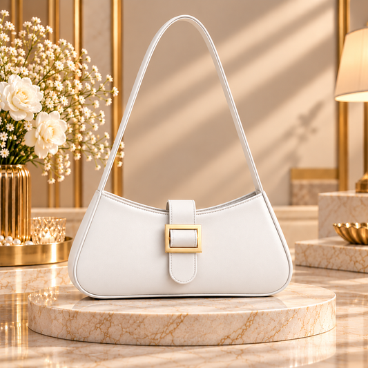 Buckle Shoulder Bag – White | Premium Ladies Handbag