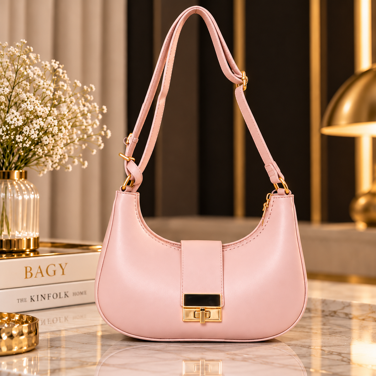 Luma Gold Lock Shoulder Bag – pink