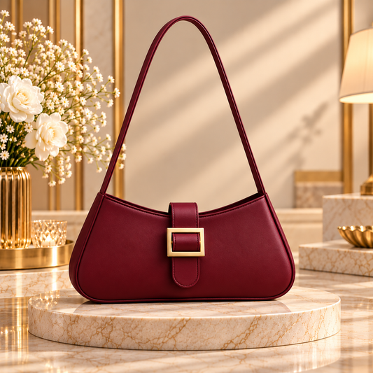 Buckle Shoulder Bag – Maroon | Premium Ladies Handbag