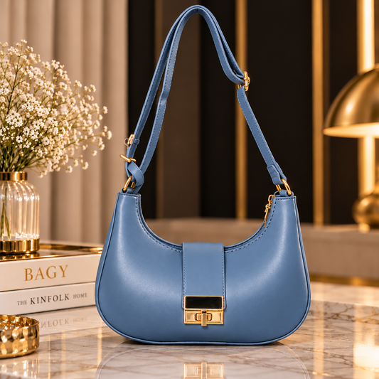 Luma Gold Lock Shoulder Bag – Dusty Blue