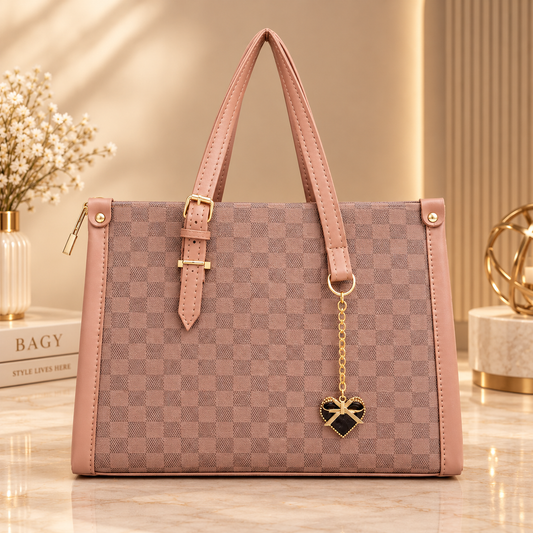 BagY Blush Mustard Checkered Tote Bag
