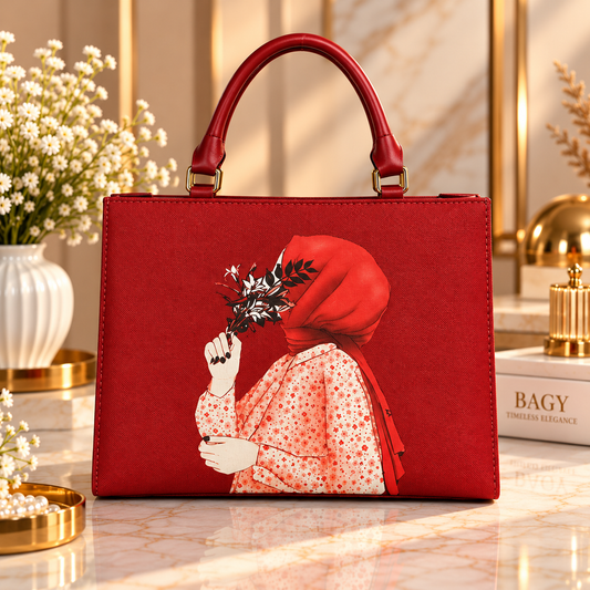 BAGY Elegant Artistic Printed Red Tote Bag – Red | Premium Ladies Handbag