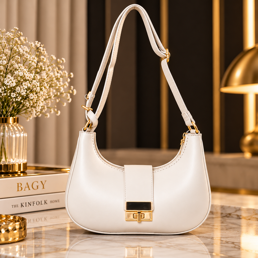 Luma Gold Lock Shoulder Bag – White