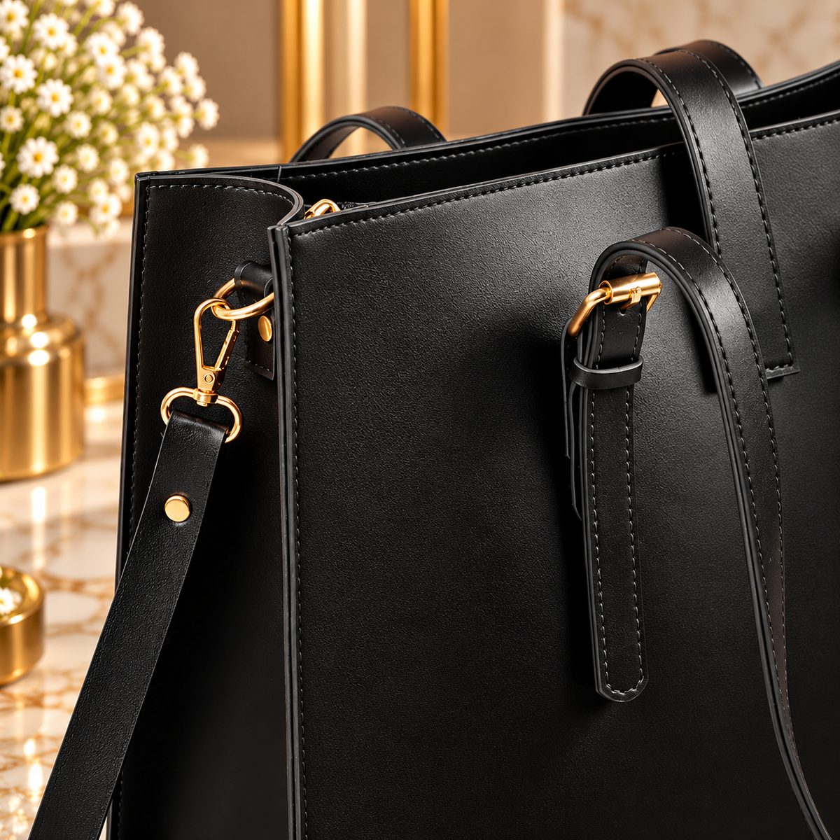 BAGY Premium 3-Piece Tote Bag Set – Black | Elegant Ladies Shoulder Handbag