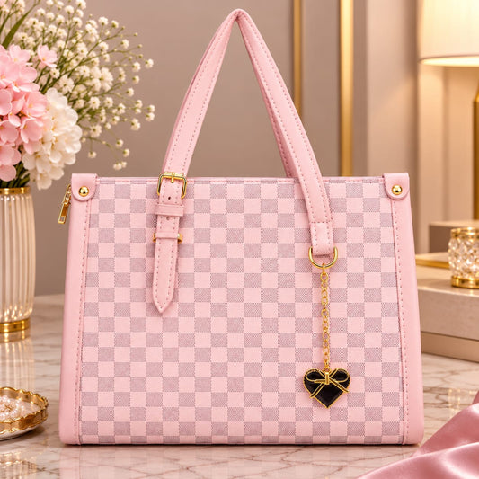 Pink Checkered Tote Bag for Women | BAGY