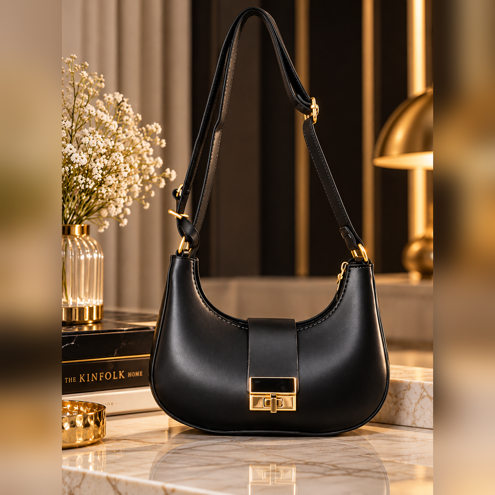 Luma Gold Lock Shoulder Bag – black