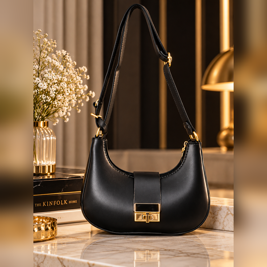 Luma Gold Lock Shoulder Bag – black
